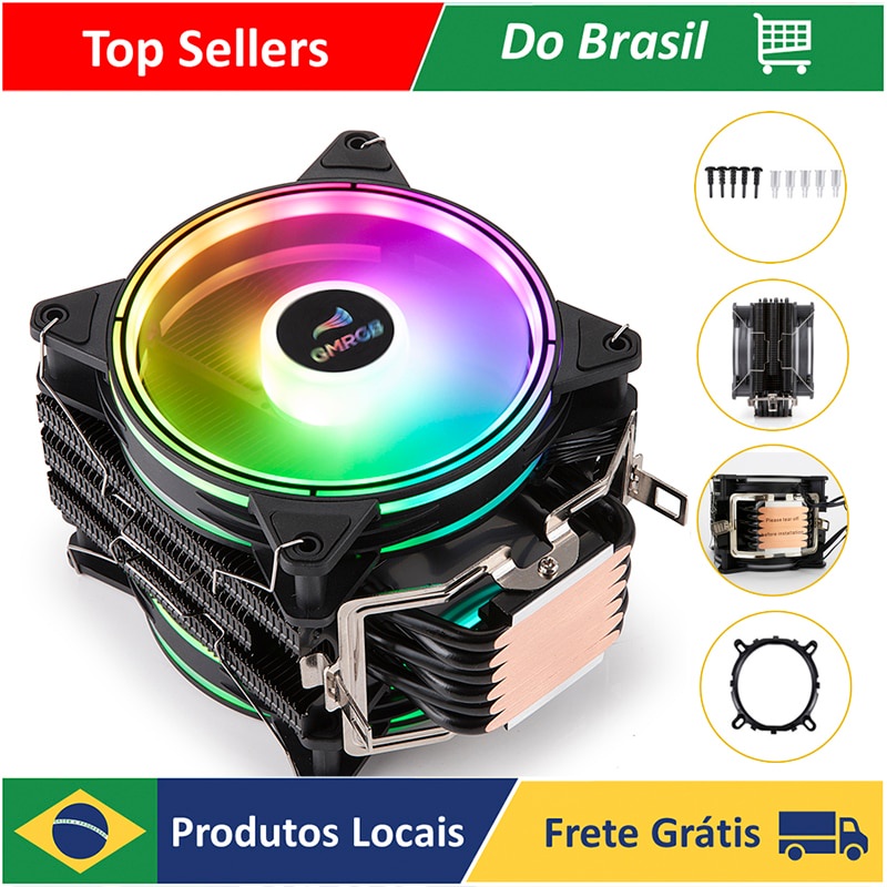 GMRGB 6 Tubos De Calor Resfriador De CPU 4 Pinos RGB TDP 220W Para PWM ...