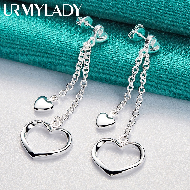 URMYLADY 925 Brincos De Coração Sólido Oco De Prata Oca Para Mulheres Jóias De Noivado De Moda De Casamento