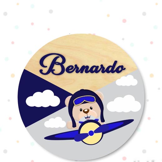 Placa Enfeite De Porta De Maternidade Ursinho Aviador Personalizado