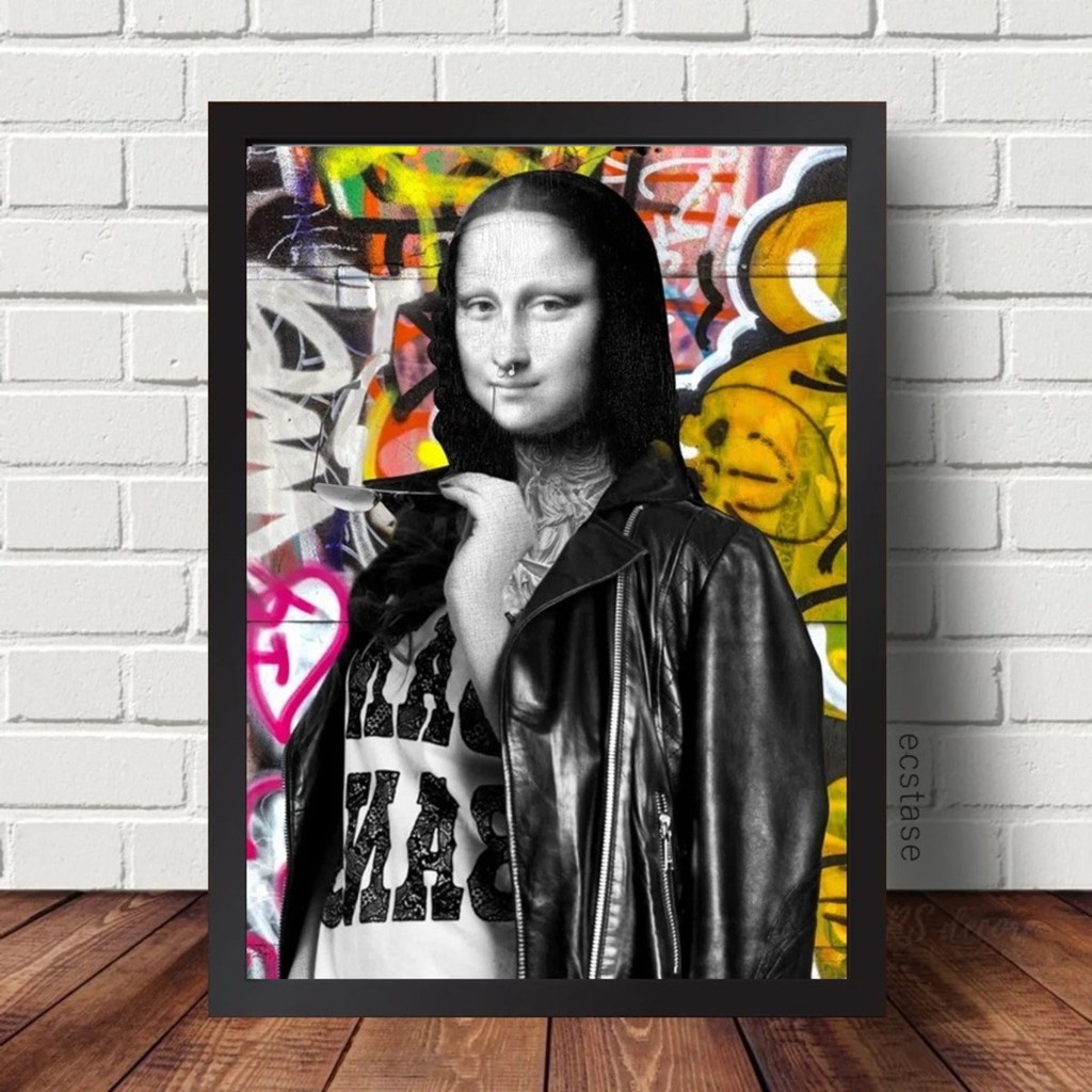 Quadro decorativo 1 peça 20x30 monalisa estiloso contemporâneo moderno  montagem Grafite arte para sala de estar quarto - Escorrega o Preço