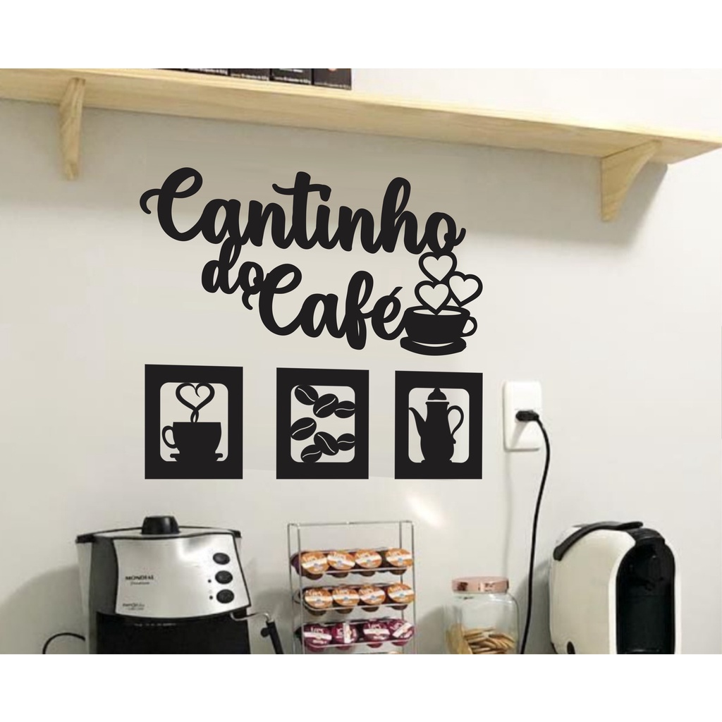 KIT CANTINHO DO CAFÉ 4 PEÇAS 30CM PRETO MDF ALTO RELEVO DECORAÇÃO CASA ...