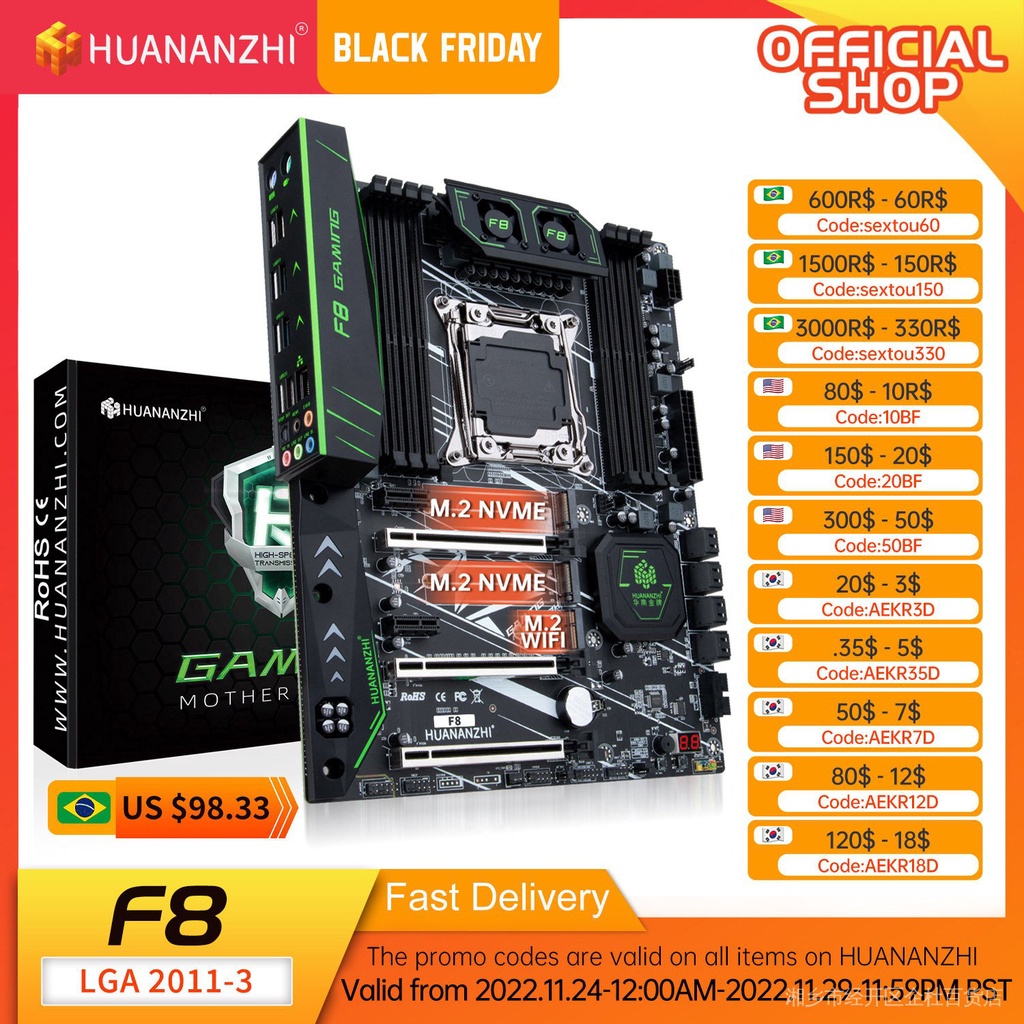 【 X � Placa-Mãe Huananzhi X99 F8 Com USB 3.0 , Intel XEON E5 , LGA 2011 A 2013 , Todas As Séries , DDR4 RECC , Não-ECC , Memória NVME , Servidor ATX DIWS