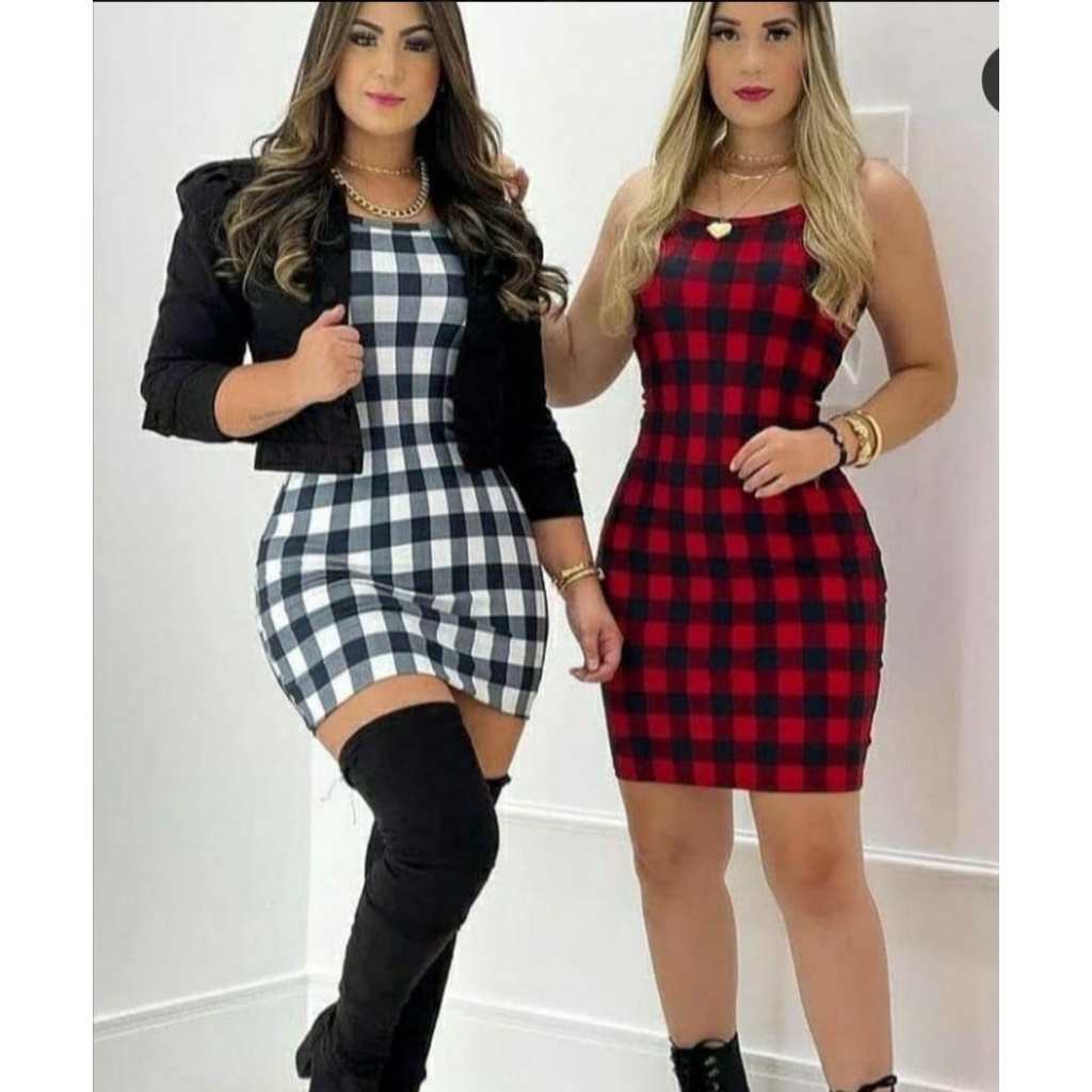 Vestido Feminino Regata Xadrez Curto Tecido Crepe Festa Julina Festa Junina e Festa São João Estilo Tubinho confortável