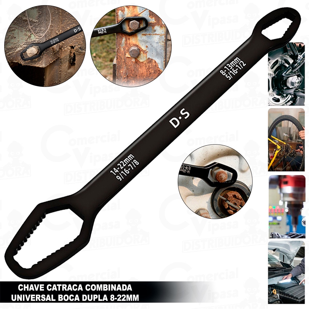 Chave Universal Combinada Estrela Fixa Multifuncional Boca Dupla Cromo Vanádio 8 - 22mm Preto Fosco