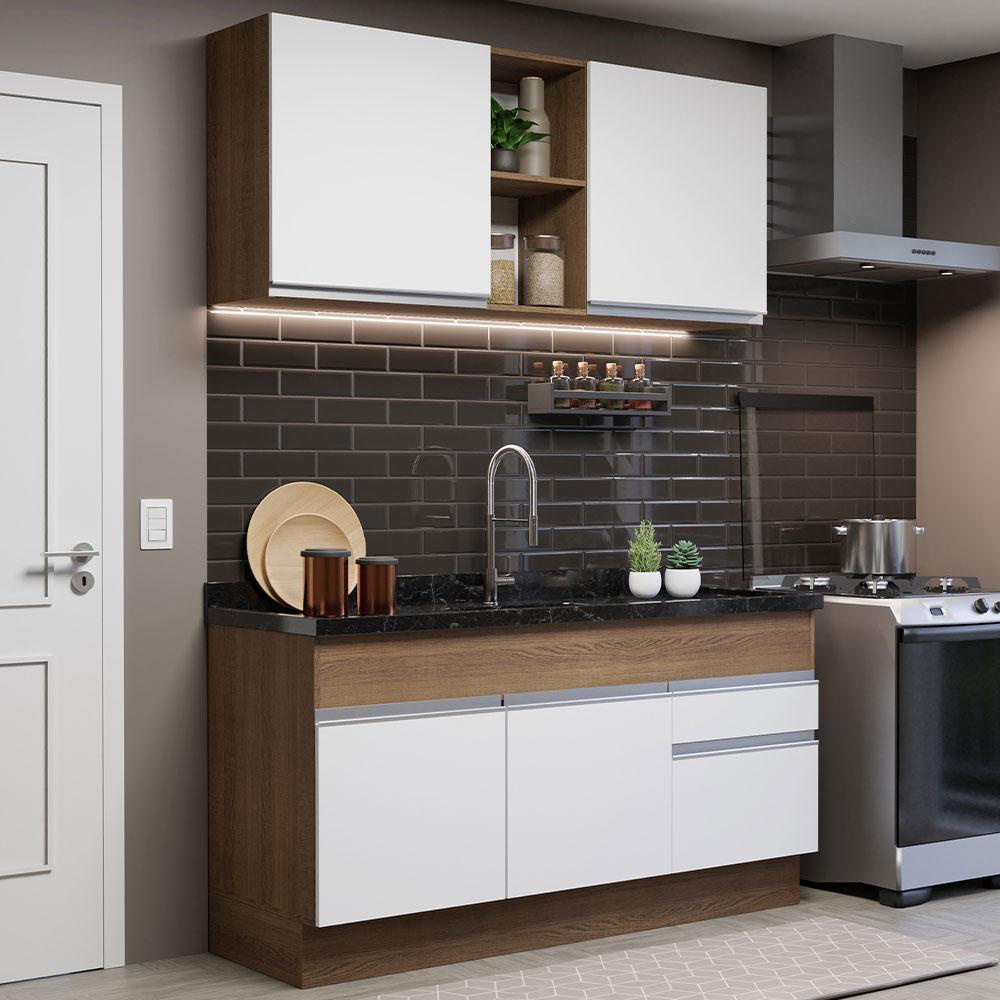 Armário de Cozinha Compacta 150cm Rustic/Branco Glamy Madesa 02 - Home & Living