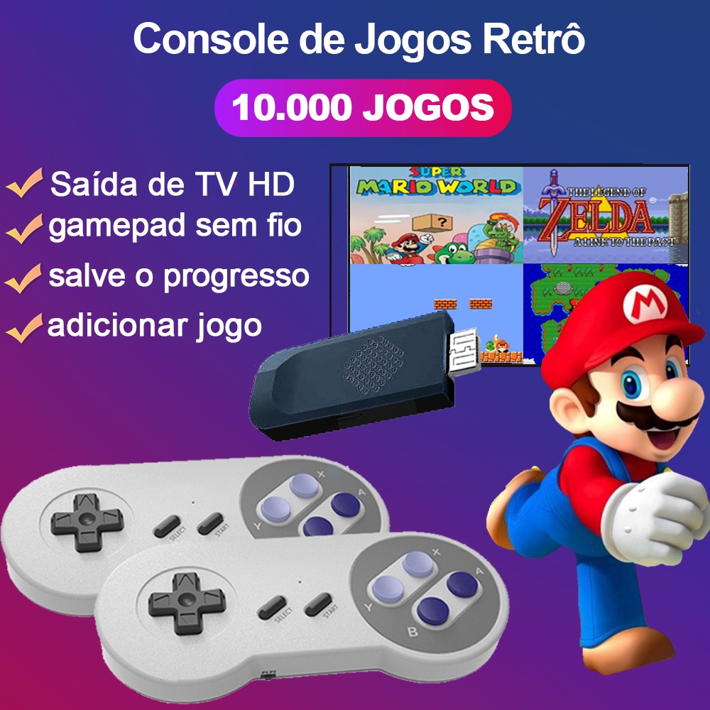 Game Stick Retrô 10.000 Jogos Retrô 4k + 2 Controles Sem Fio - Ps1 / Super Nintendo / Fliperama / Atari