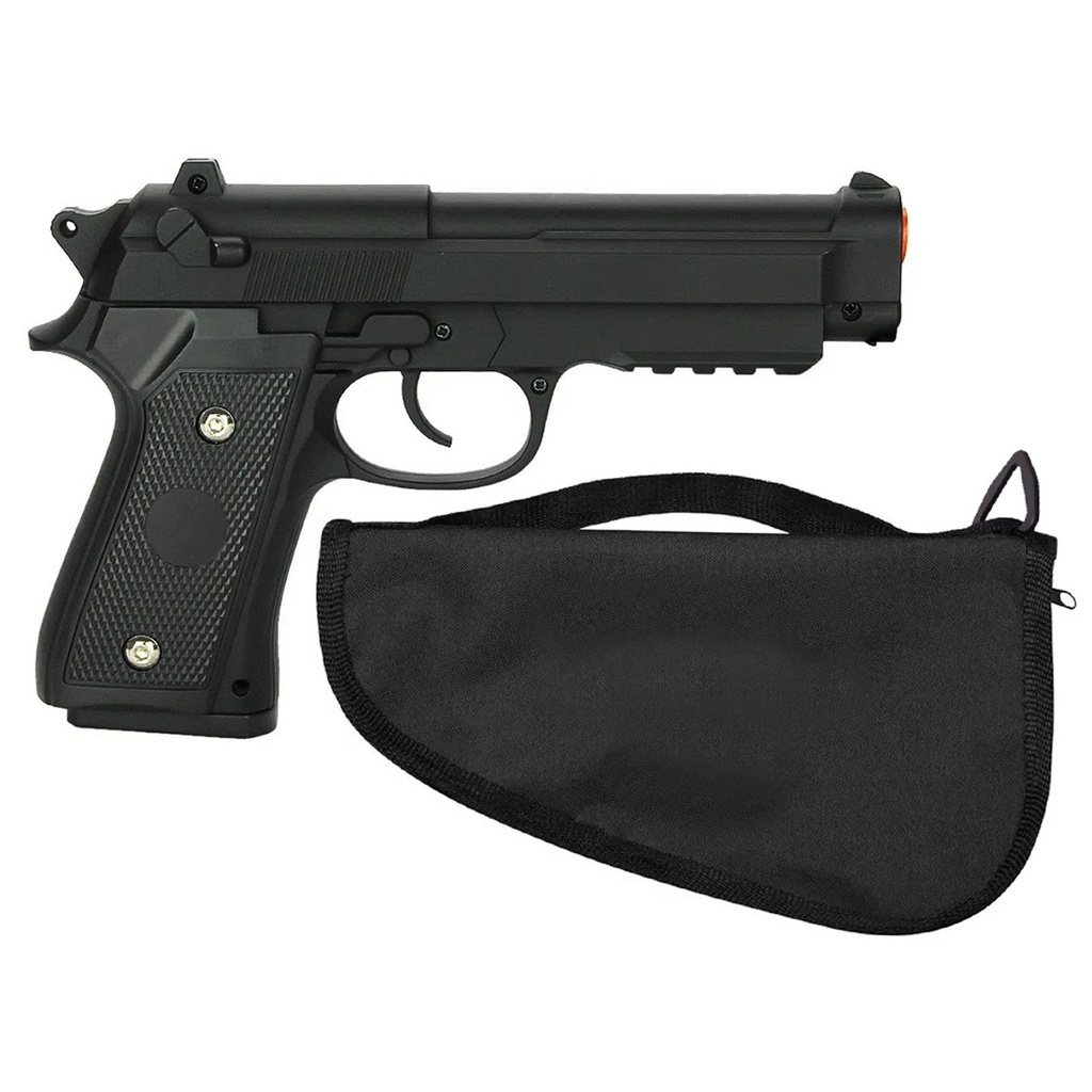Pistola Airsoft Toda de Ferro Spring Taurus PT92 V22 e Capa Pistola Com Forro