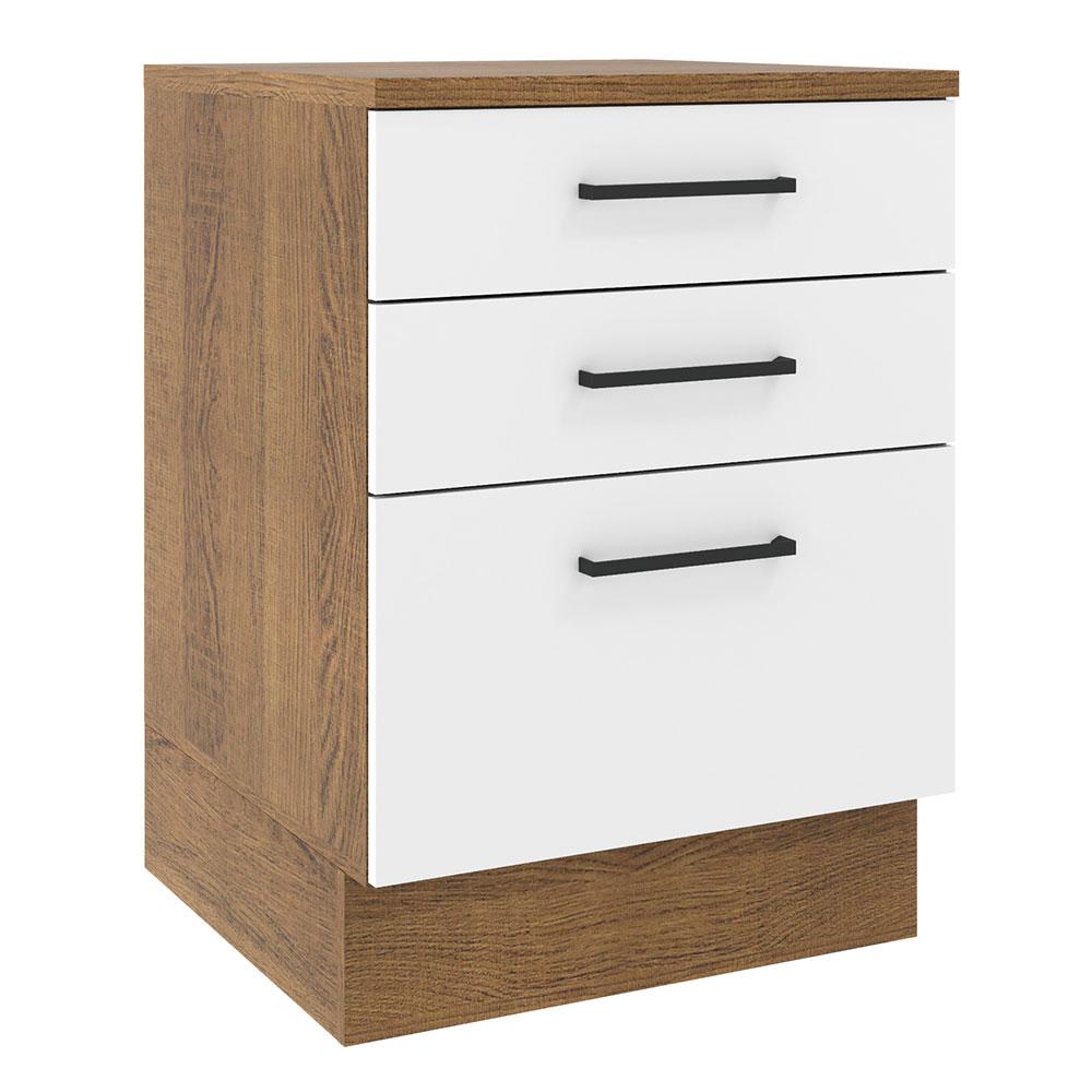 Balcão Armário de Cozinha 60 cm 3 Gavetas Rustic/Branco Agata Madesa - Home & Living