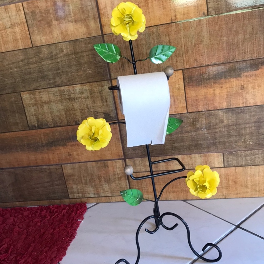 Porta Papel Higiênico de Chão Duplo Com Flor Em Ferro Envio Imediato