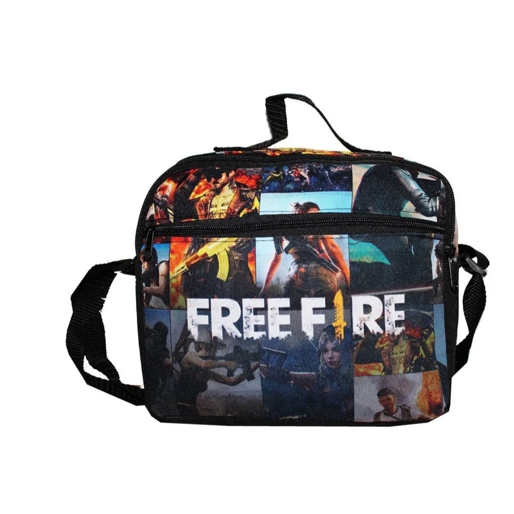 kit Escolar Free Fire Mochila rodinhas carrinho Lancheira Térmica Estojo