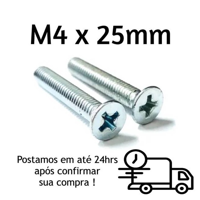 Parafuso Chato Phillips M4 X 25mm Zincado Branco