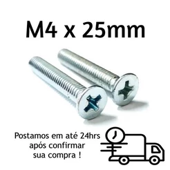 Parafuso Chato Phillips M4 X 25mm Zincado Branco