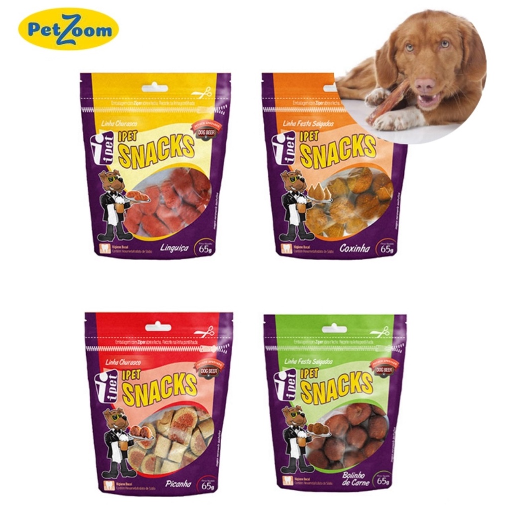 Petiscos Snacks Sabor Coxinha / Picanha / Bolinho de Carne / Linguiça Delicioso para Cachorro Pet IPet 65g