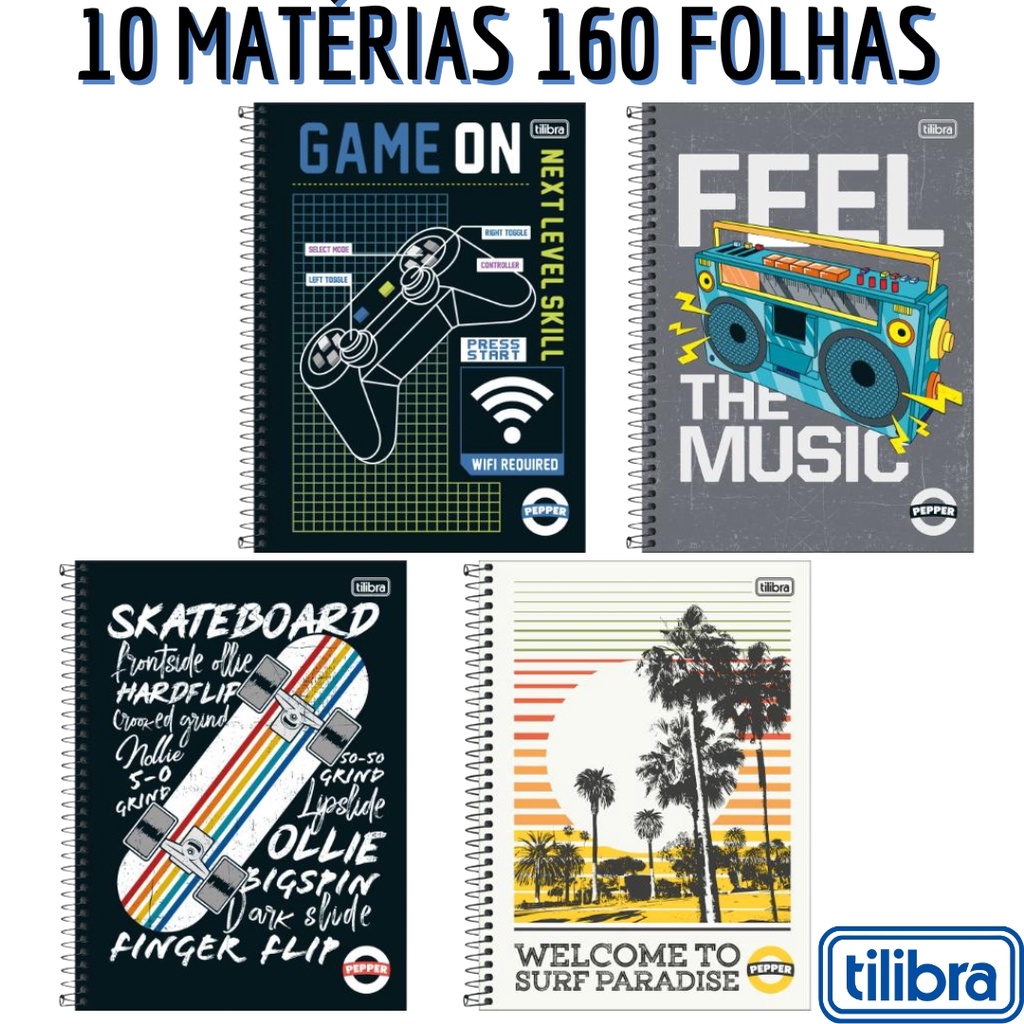 Caderno Tilibra Espiral Capa Dura Universitário 10 Matérias Pepper ...