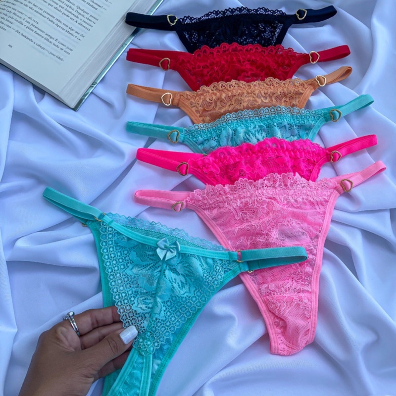Kit lingerie 6 Calcinhas Emilly Sensual Color com pingente coração