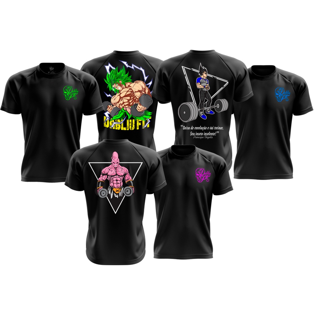Kit 3x Camisetas Esportivas Treino Musculação Crossfit - Coleção Dragon Ball - Dabliu Fit