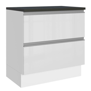 Balcão Armário de Cozinha 100% MDF 80 cm 2 Gavetas Frentes Branco Brilhante Acordes Madesa em Oferta na Shopee
