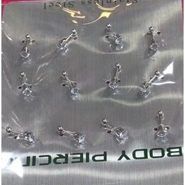 cartela 12 unidades piercing tragus com brilho pedrinha de zirconia aço prata