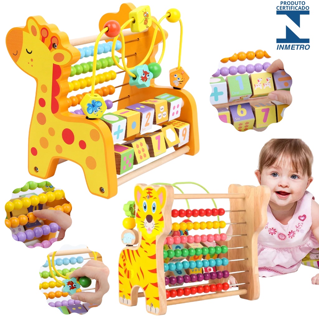 Brinquedo Educativo Infantil Madeira Ábaco Montessori Desenvolvimento criança Pedagógico com inmetro