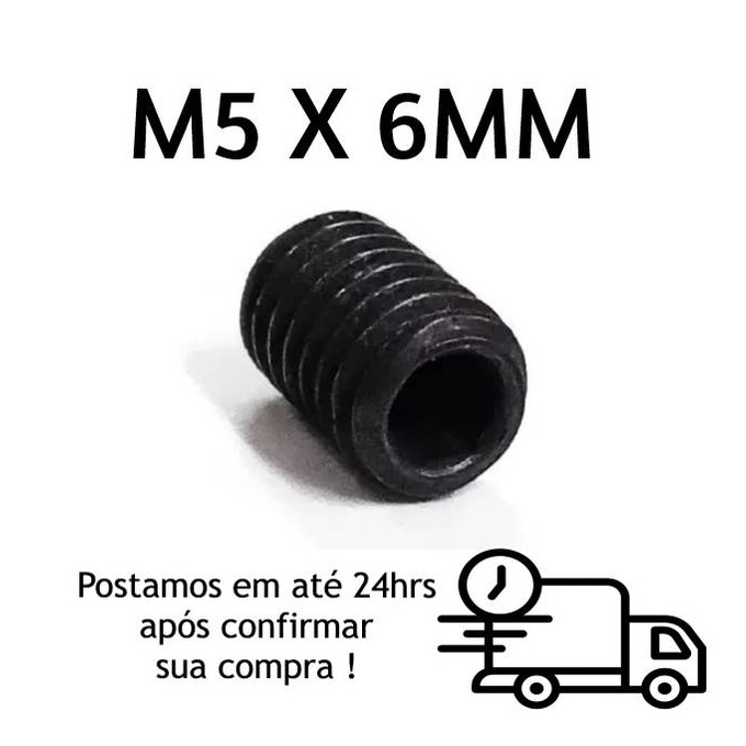 Parafuso sem Cabeça M5x6mm Ponta Côncava Oxidado Preto