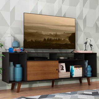 Rack para TV até 65 Polegadas Madesa Cancun com Pés - Preto/Rustic/Rustic