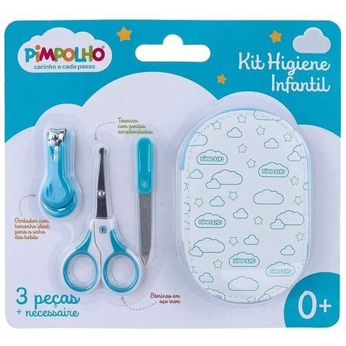 Kit Higiene Infantil Pimpolho Cortador Tesoura Lixa com Necessaire