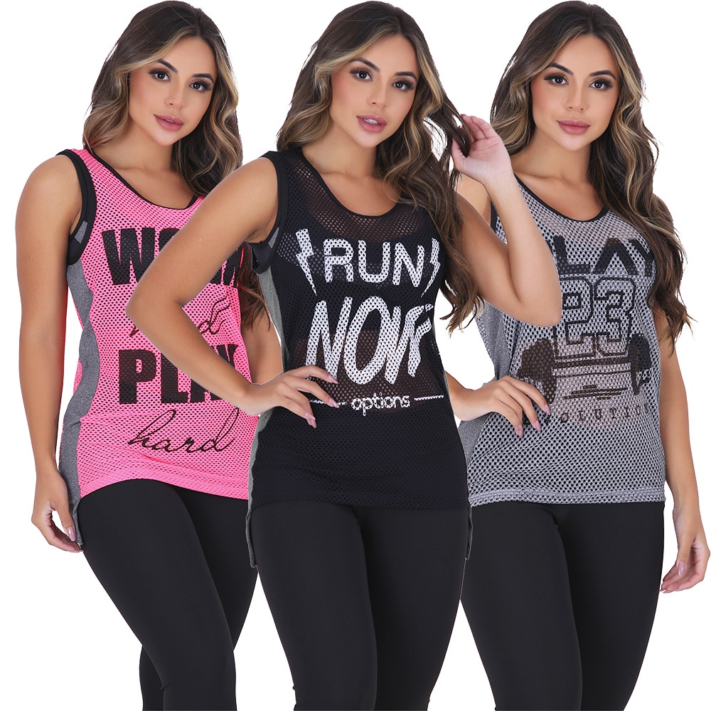 Kit 3 Blusas Tela Com Silk Academia Malhação Tapa Bumbum em Oferta na Shopee