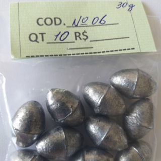 Chumbada Oliva para Pesca Tamanho Número 6 de 30g  Embalagem com 10 Chumbadas em Oferta na Shopee
