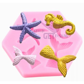 Molde de silicone - MARINHO P (2 caudas de sereias/1 estrela do mar/1 cavalo marinho). em Oferta na Shopee
