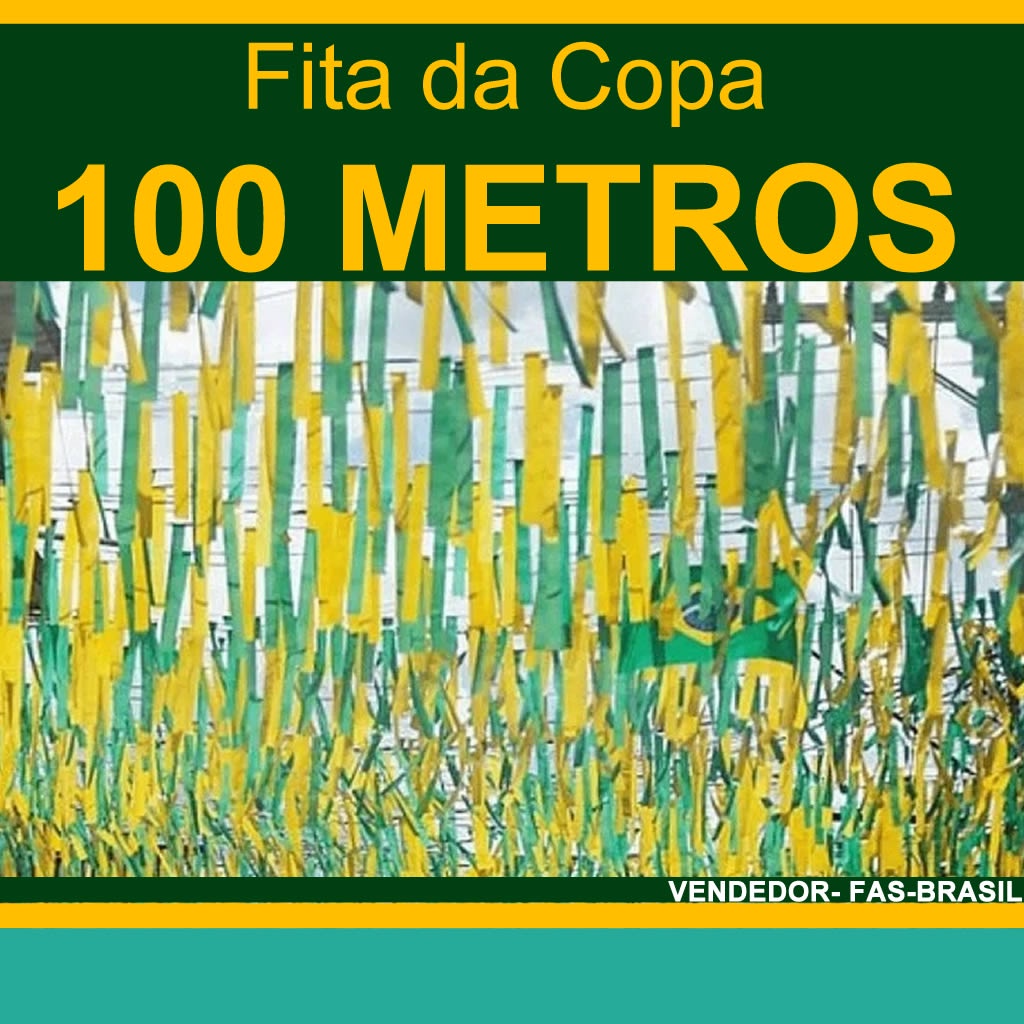 100 Metros - Decoração Copa Do Mundo - Enfeite de Rua - Varal de Fitas Verde e Amarelo