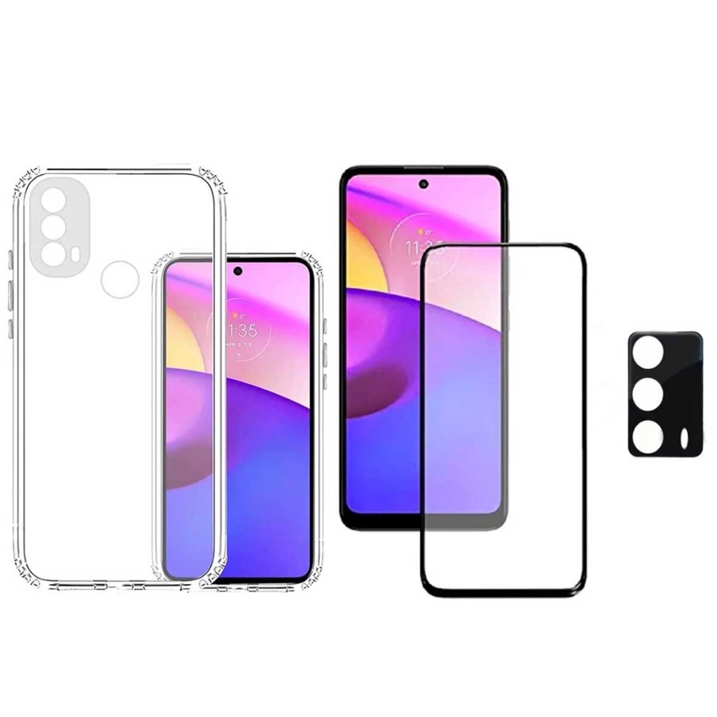 Kit 3x1 Capa Capinha Antiquedas Moto E40 + Película 5D Frontal Ceramica + Película de Câmera