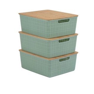 Kit 3 cxs organizadoras tampa de bambu verde sálvia - Oikos