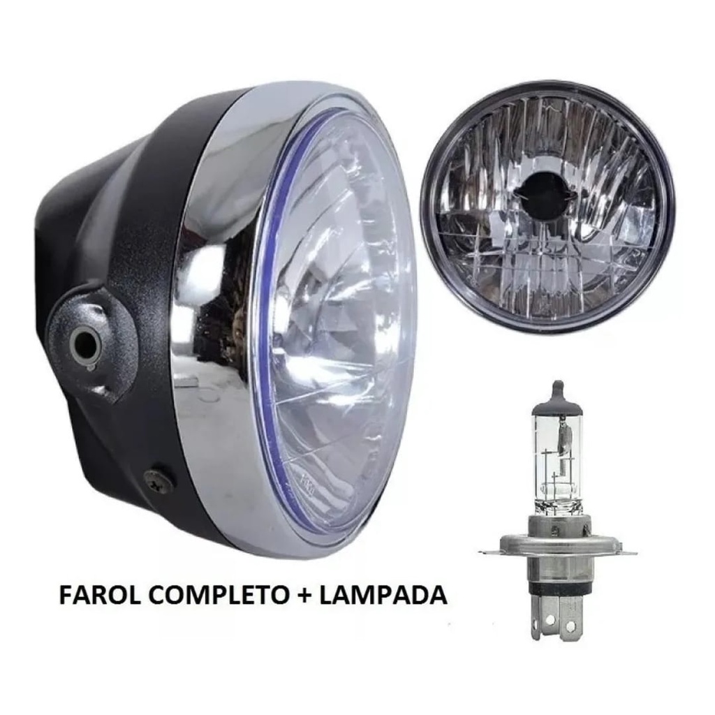 Farol completo com Lâmpada  Motos titan  cg Fan 125-150 anos  2000 a 2013 Aro Cromado