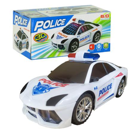 Brinquedo Carro de Policia para Menino Sirene 3D Luz Bate e volta
