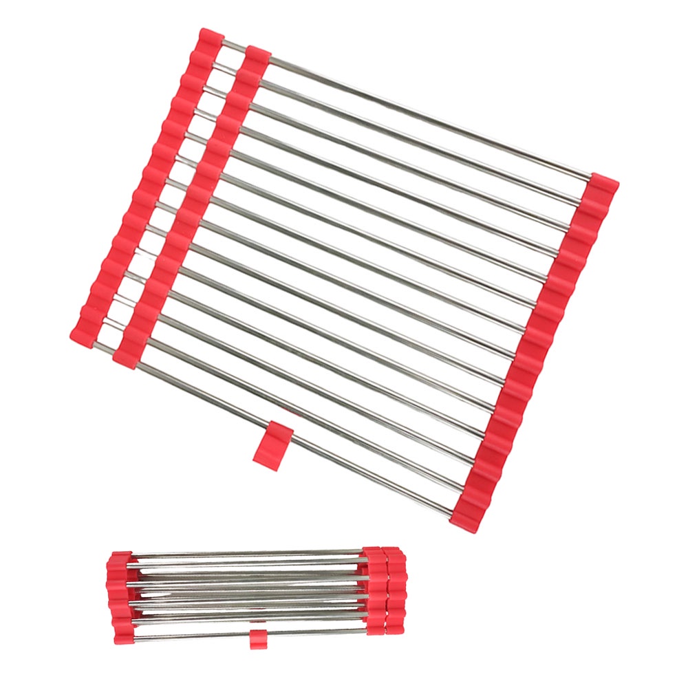Escorredor Esteira Extensivo Inox Silicone Louça Pia Cuba Prato Panela Cozinha Multiuso Utensilio Pratico Compacto Dobravel