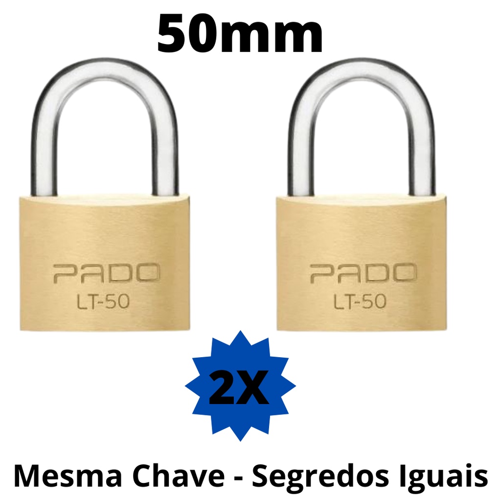 Kit 2 Cadeado Pado De 50mm Mesmo Segredo Iguais Mesma Chave 4 Chaves Iguais