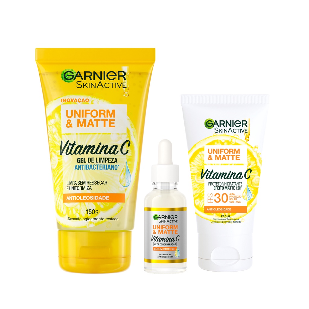 Kit Garnier Antimarcas Vitamina C - Sérum Antimarcas, 15ml + Gel de Limpeza, 150ml + Protetor Hidratante, 40g