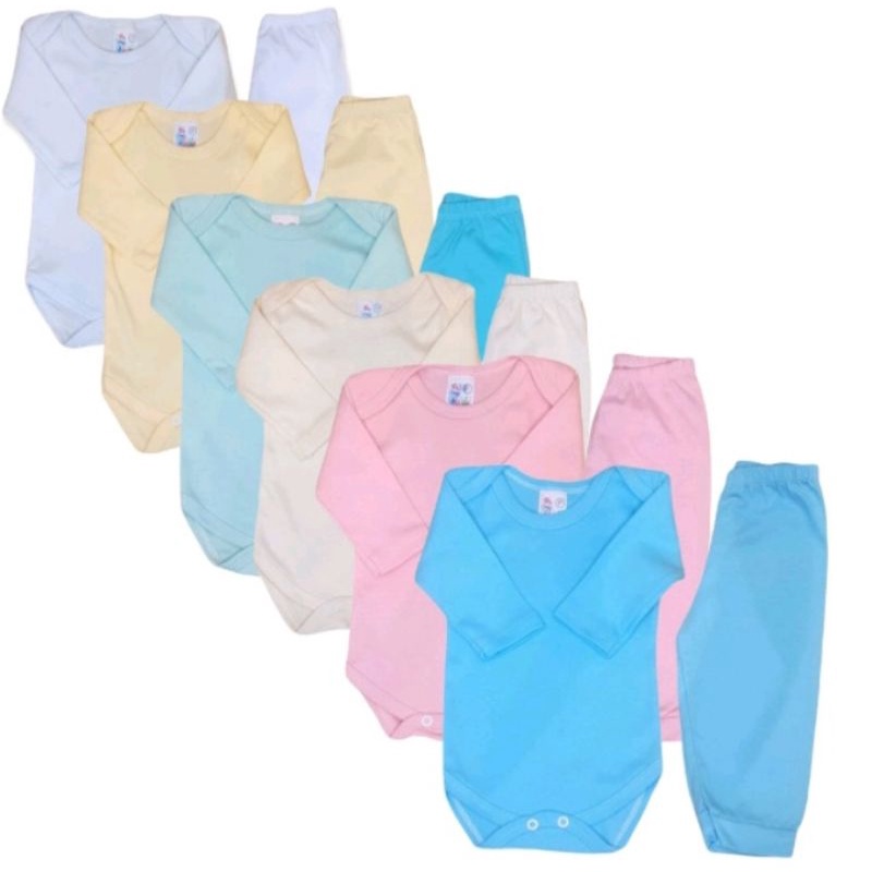 Kit 2 Peças Body Bebe Manga Longa e Mijão sem pé 100% Algodão Calça Suedine Menina Menino