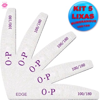 Kit 5 Lixas 100/180 Unha Porcelana Acrygel Fibra /Boomerang/Bomerang/Bumerang/Bumerangue em Oferta na Shopee