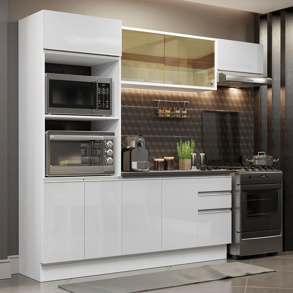 Cozinha Completa 100% MDF Madesa Acordes 250004 com Armário e Balcão - Frentes Branco Brilho - Home & Living