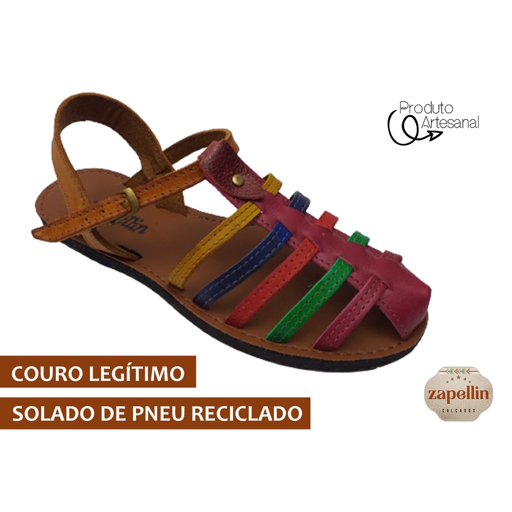Sandália Rasteira Feminina de Couro Legítimo Solado Antiderrapante REF 39