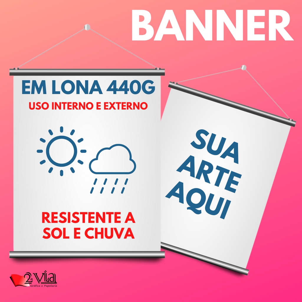 Banner Faixa Lona 300x100cm Personalizado com acabamento em ilhós Escorrega o Preço