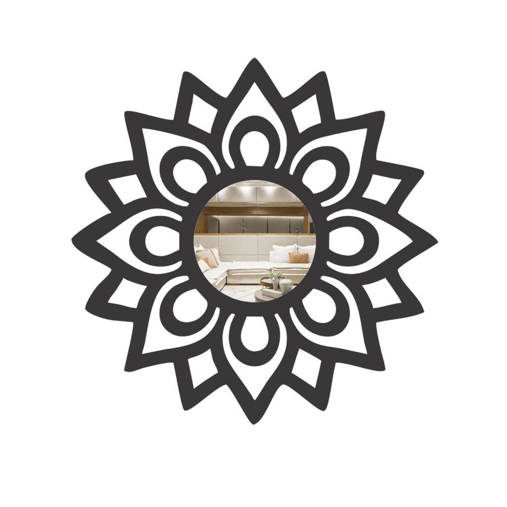 Imagem Espelho Decorativo Mandala Florada MDF Preto Fosco em 3 Tamanhos