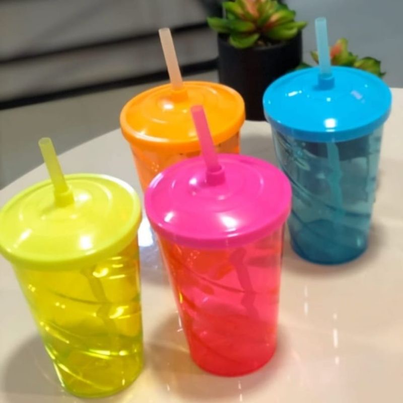 Kit c/ 10 Copos Twister Mega Copo Caldereta Com Tampa e Canudo Acrílico 700ml