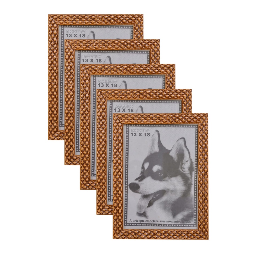 KIT 5 PORTA RETRATO 13X18 DOURADO PVC ALTO RELEVO em Oferta na Shopee