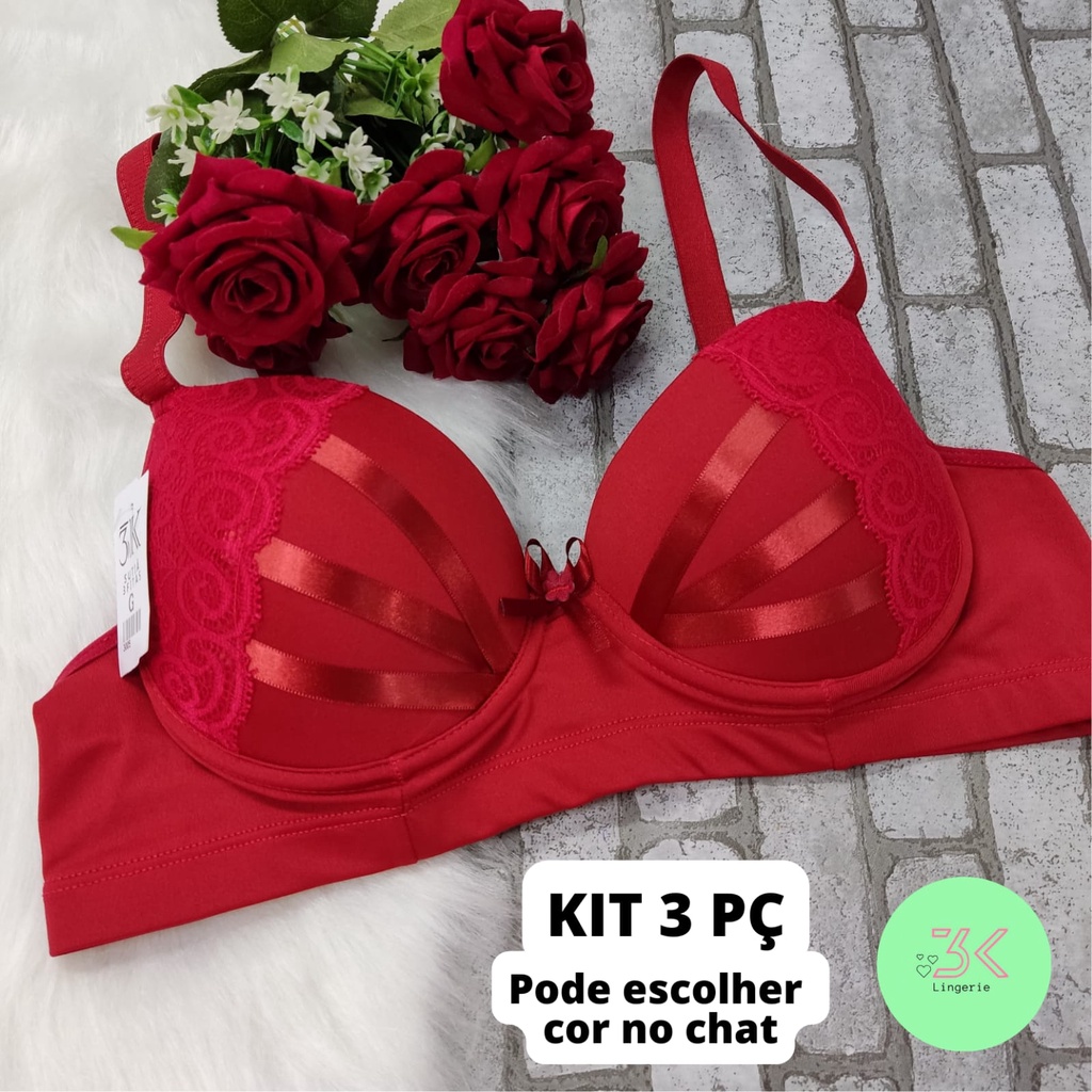 KIT 3 sutiã sutiã com bojo reforçado alça larga luxo 3 fitas lingerie sutian (3 pç 3 fitas) em Oferta na Shopee
