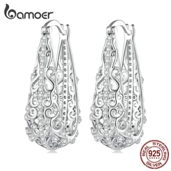 Brincos Bamoer Retro 925 Prata Decorativo Padrão De Argola Para Mulheres Presentes