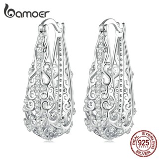 Brincos Bamoer Retro 925 Prata Decorativo Padrão De Argola Para Mulheres Presentes