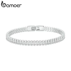 Pulseira De Zircônio Quadrado Brilhante Bamoer 17cm E 19cm Jóias Da Moda Adequado Para Mulheres Homens