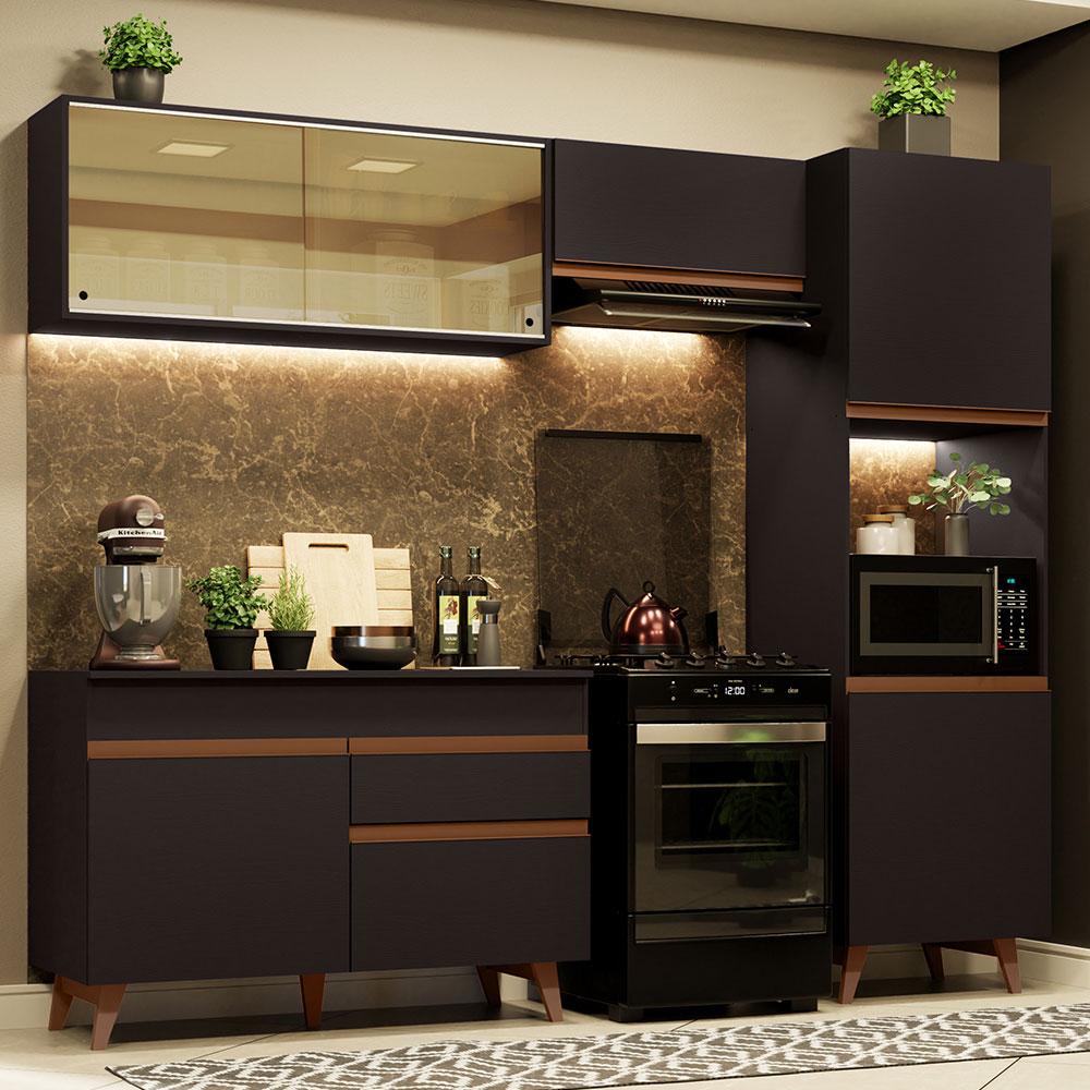 Cozinha Completa Madesa Reims XA250003 com Armário e Balcão - Preto - Home & Living